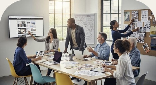Equipo de marketing planeando una estrategia